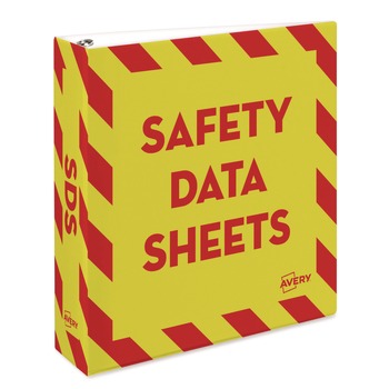 Avery 11 in. x 8.5 in. 2 in. Capacity 3-Rings Heavy-Duty Preprinted Safety Data Sheet Binder - Yellow/Red