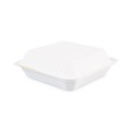 Food Trays, Containers, and Lids | Boardwalk HL-91BW 9 in. x 9 in. x 3.19 in. 1-Compartment Hinged-Lid Sugarcane Bagasse Food Containers - White (100/Sleeve, 2 Sleeves/Carton) image number 3