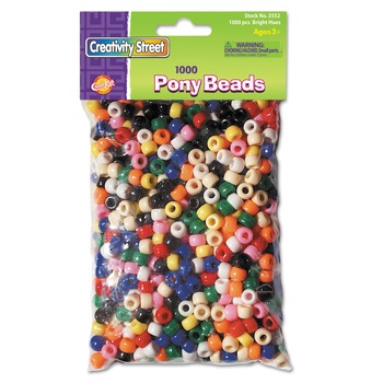 Creativity Street 6 mm. x 9 mm. Plastic Pony Beads - Assorted Primary Colors (1000/Pack)