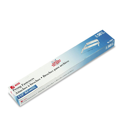 Office Jansan | ACCO A7070324H 3.5 in. Capacity 2.75 in. Center to Center Premium Two-Prong Paper Fastener Base and Compressor Sets - Silver (50/Box) image number 0