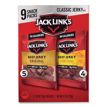 Jack Link's 10000031491 8.1 oz. Bag Beef Jerky Variety Pack - Original/Teriyaki (9/Carton)