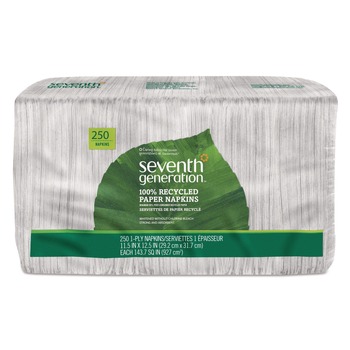 Seventh Generation 100% Recycled 11-1/2 in. x 12-1/2 in. 1-Ply Napkins - White (250/Pack)
