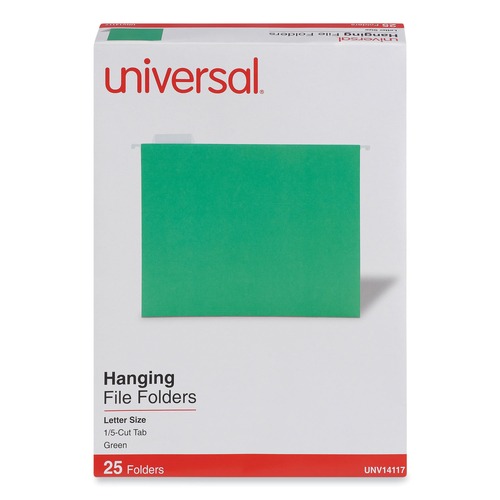  | Universal UNV14117EE Deluxe Bright Color 1/5-Cut Tab Letter Size Hanging File Folders - Bright Green (25/Box) image number 0