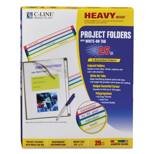 Office Jansan | C-Line 62160 Straight Tab Write-On Project Folders - Letter Size, Assorted Colors (25/Box) image number 0
