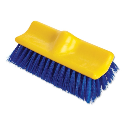 Rubbermaid Commercial FG633700BLUE 10 in. Brush 10 in. Plastic Block  Threaded Hole Bi-Level Deck Scrub Brush - Blue Polypropylene Bristles