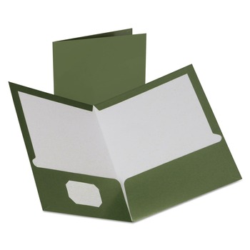 Oxford 5049560 100 Sheet Capacity 8.5 in. x 11 in. Two-Pocket Laminated Folder - Metallic Green (25/Box)