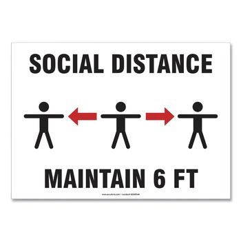 GN1 10 in. x 7 in. Wall 3-Human/Arrows Social Distance Signs - White (10/Pack)