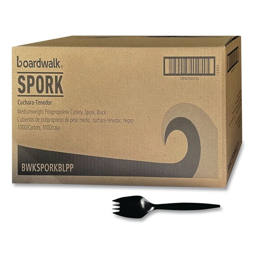Food Service | Boardwalk BWKSPORKBLPP Mediumweight Polypropylene Spork Cutlery - Black (1000/Carton) image number 0