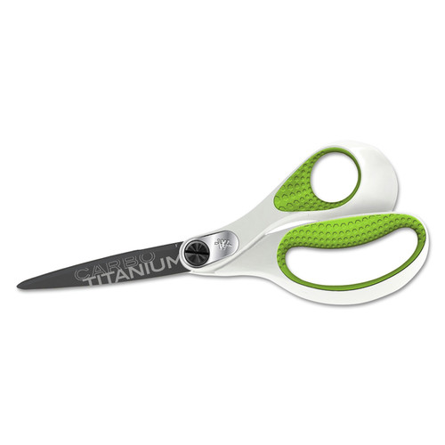 Office Jansan | Westcott 16447 8 in. Long 3.25 in. Cut Length CarboTitanium Bonded Scissors - Straight White/Green Handle image number 0