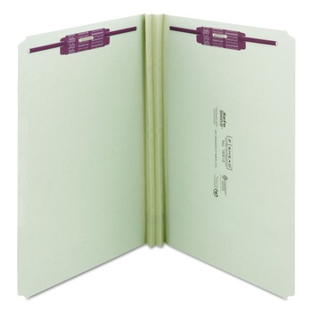 Smead 2 in. Expansion Recycled Pressboard Fastener Folders with Two SafeSHIELD Fasteners - Legal Size/Gray-Green (25/Box)