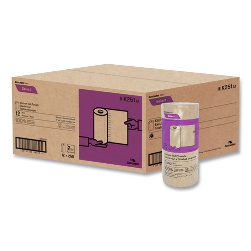 Bulk Savings Pricing 2 | Cascades PRO K251 11 in. x 166.6 ft. 2-Ply Select Kitchen Roll Towels - Natural (12/Carton) image number 0