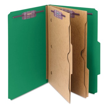 Smead 6 SafeSHIELD Fasteners 2 Dividers Legal Size 6-Section Pressboard Top Tab Pocket Classification Folders - Green (10/Box)