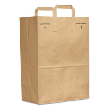 CLEANING AND SANITATION | General 88885 12 in. x 7 in. x 17 in. 30 lbs. Capacity 1/6 BBL Attached Handle Grocery Paper Bags - Kraft (300/Bundle)