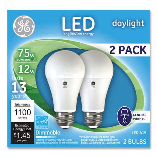 Light Bulbs | GE 93127670 12 Watts/75 Watts A19 LED Bulbs - Daylight (2/Pack) image number 0