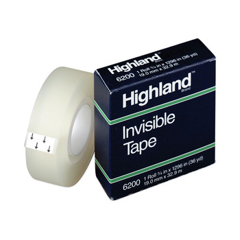 Highland 6200 0.75 in. x 36 yds 1 in. Core Invisible Permanent Mending Tape - Clear (1-Roll)