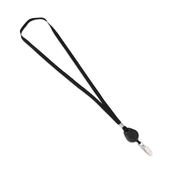 Advantus 34 in. Metal Clip Fastener Long Lanyards with Retractable ID Reels - Black (12/Pack)