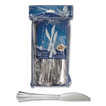 WNA WNA REF320KN Reflections Heavyweight Plastic Utensils Knife - Silver (320/Carton)