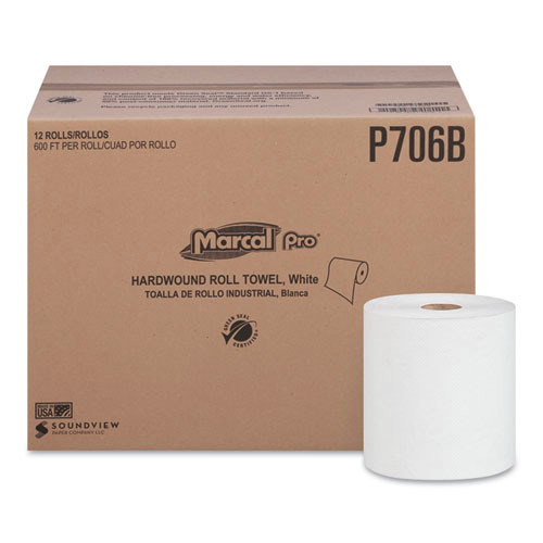 Marcal PRO P706B 12 Rolls/Carton 7-7/8 in. x 600 ft. 1-Ply Hardwound Roll Paper Towels - White image number 0
