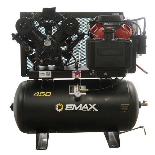 Stationary Air Compressors | EMAX EGES1830ST 18 HP 30 Gallon Electric Start 2-Stage Industrial V4 Pressure Lubricated Solid Cast Iron Pump 39 CFM at 100 PSI Gas-Powered Air Compressor image number 0