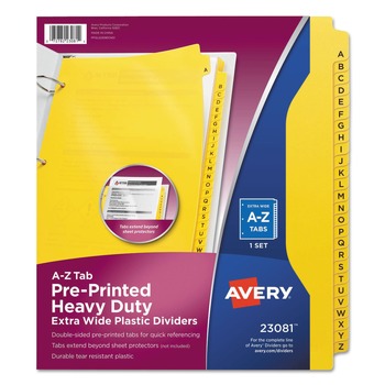 Avery 11 in. x 9 in. 26-Tab Heavy-Duty Preprinted Plastic A to Z Tab Dividers - Yellow (1-Set)