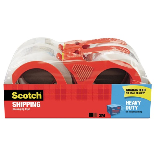 Office Jansan | Scotch 3850-4RD-6GC 1.88 in. x 54.6 Yards 3850 Heavy-Duty 3 in. Core Packaging Tape with Dispenser - Clear (4/Pack) image number 0