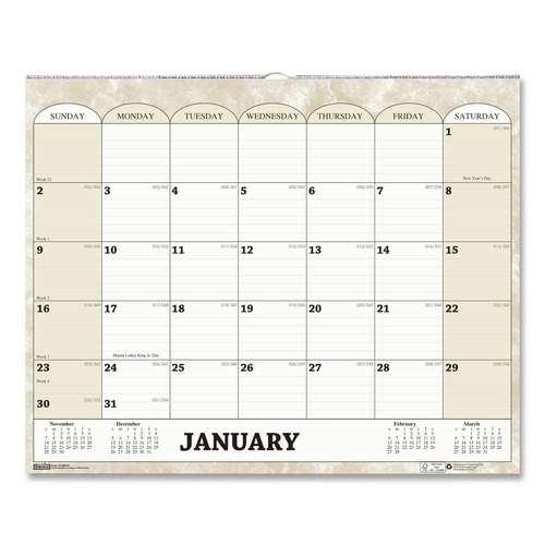 Calendars & Planners | House of Doolittle 319 14.88 in. x 12 in. 12-Month (Jan-Dec 2026) Recycled Monthly Horizontal Wall Calendar - White/Sand Sheets image number 0