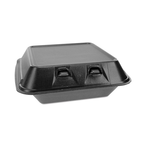 Food Trays, Containers, and Lids | Pactiv Corp. YHLB08010000 Smartlock Foam Hinged Containers, Medium, 8 X 8.5 X 3, Black, 150/carton image number 0