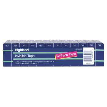 Highland 0.75 in. x 83.33 ft. 1 in. Core Invisible Permanent Mending Tape - Clear (12/Pack)