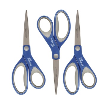 Westcott 8 in. Long 3.25 in. Cut Length Scissors with Antimicrobial Protection - Straight Blue/Gray Handle (3/Pack)