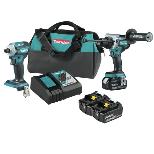 Combo Kits | Makita XT288TBL1850B 18V LXT Brushless 1/2 in. Cordless Hammer Drill Driver and 4-Speed Impact Driver Combo Kit with 3 Lithium-Ion Batteries Bundle (5 Ah) image number 0