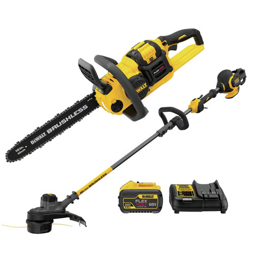 Outdoor Power Combo Kits | Dewalt DCCS670X1-DCST970B 60V MAX FLEXVOLT Brushless Lithium-Ion 16 in. Cordless Chainsaw and String Trimmer Bundle (3 Ah) image number 0