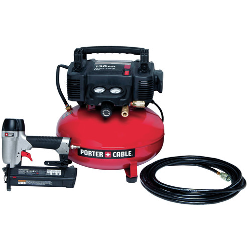 Nail Gun Compressor Combo Kits | Factory Reconditioned Porter-Cable PCFP12236R 18 Gauge Brad Nailer and 0.8 HP 6 Gallon Oil-Free Pancake Air Compressor Combo Kit image number 0