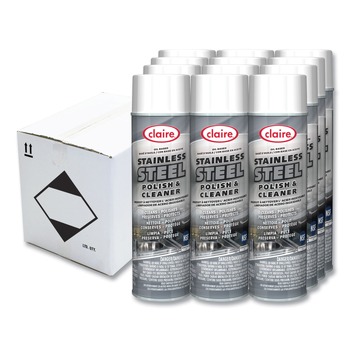 Claire 15 oz. Aerosol Spray Stainless Steel Polish and Cleaner - Lemon Scent (12/Carton)