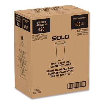 SOLO Recycled Content PCF Paper Hot Cups ProPlanet Seal 20 oz White/Blue 600/Carton