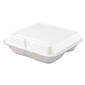 Food Trays, Containers, and Lids | Dart 80HT3R 3-Compartment 7.5 in. x 8 in. x 2.3 in. Foam Hinged Lid Containers - White (200/Carton) image number 1