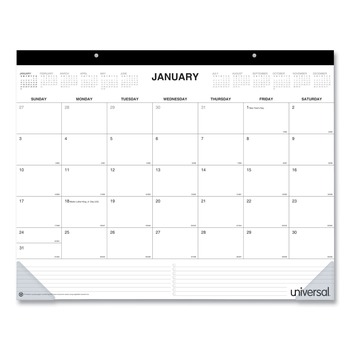 Universal 22 in. x 17 in. 12-Month (Jan-Dec 2026) Desk Pad Calendar - White Sheets/Black Binding/Clear Corners