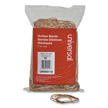 Universal UNV00119 0.04 in. Gauge, 1 lbs. Bag, Rubber Bands - Size 19, Beige (1240/Pack)