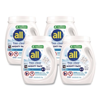 Dial MIGHTY PACS Free Clear Laundry Detergent (4/Carton)
