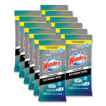 CLEANING WIPES | Windex 319248 Electronics Cleaner, 25 Wipes, 12 Packs Per Carton