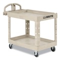 Utility Carts | Rubbermaid Commercial FG450088BEIG 17.13 in. x 38.5 in. x 38.88 in. 500 lbs. Capacity 2 Shelves Plastic Heavy-Duty Utility Cart with Lipped Shelves - Beige image number 4