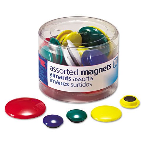 Paper Clips, Binder Clips, & Fasteners | Officemate 92500 Assorted Circle Magnets - Assorted Sizes and Colors (30/Pack) image number 0