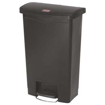 Rubbermaid Commercial Streamline 13-Gallon Front Step Style Resin Step-on Container - Black