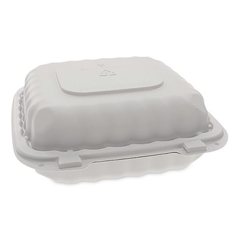 Pactiv Corp. YCN808010000 8 in. x 8 in. x 3.5 in. 32 oz MFPP Hinged Lid Container - White (200/Carton)