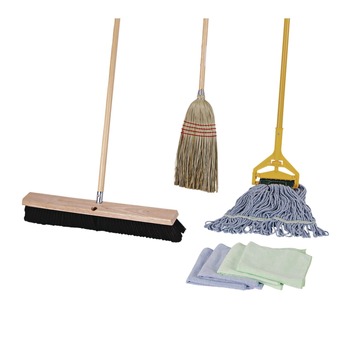 Boardwalk Medium Blue Cotton/Rayon/Synthetic Head and 60 in. Natural/Yellow Wood/Metal Handle Cleaning Kit (1-Kit)