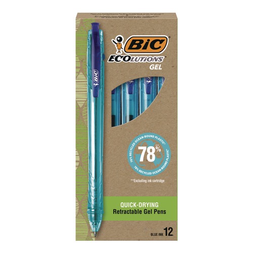 Pens | BIC RGLE11-BLU Medium 1 mm Ecolutions Retractable Gel Pen - Blue Ink, Blue Barrel (12/Pack) image number 0
