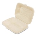 Food Service | Boardwalk BWKHINGE96NPFA 6 in. x 3 in. x 9 in. Bagasse PFAS-Free Hinged Lid Food Containers - Tan (250/Carton) image number 1