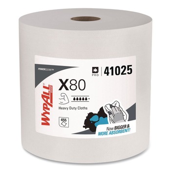 WypAll 12.4 in. x 12.2 in. Power Clean Jumbo Roll X80 Heavy Duty Cloths - White (475/Roll)
