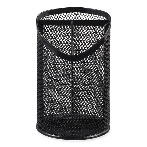 Office Jansan | Universal UNV20019 4.13 in. Diameter x 6 in. Height 3-Compartment Metal Mesh Pencil Cup - Black image number 0
