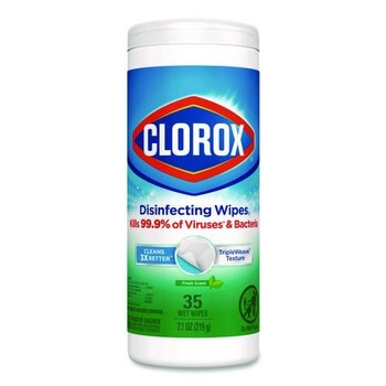 Clorox 7 in. x 8 in. 1-Ply Disinfecting Wipes - Fresh Scent, White (35/Canister)
