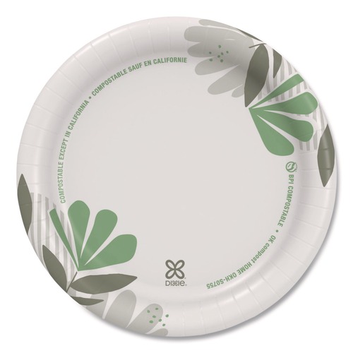 Bowls and Plates | Dixie UX7WS Pathways Soak-Proof Shield WiseSize 6.88 in. Paper Plates - Green/Burgundy (125/Pack) image number 0